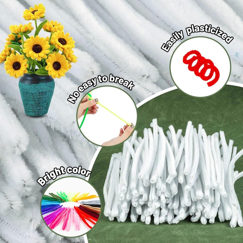 Rainflow Pipe Cleaners Craft Supplies - 200 PCS Chenille Stems Fuzzy Craft Wire for Handicrafts Twisting Stick DIY for Craft Bouquets Animals Halloween Christmas Easter Birthday (White) - Image 4